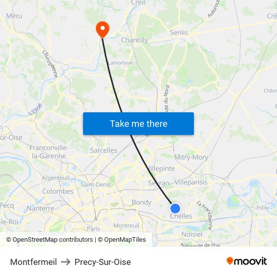 Montfermeil to Precy-Sur-Oise map