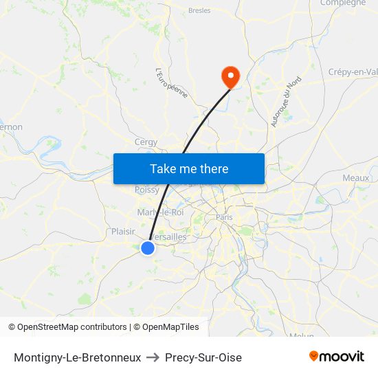 Montigny-Le-Bretonneux to Precy-Sur-Oise map