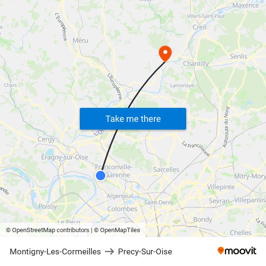 Montigny-Les-Cormeilles to Precy-Sur-Oise map