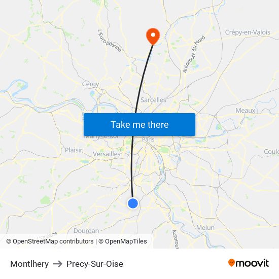 Montlhery to Precy-Sur-Oise map