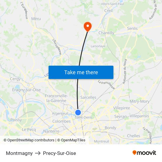 Montmagny to Precy-Sur-Oise map