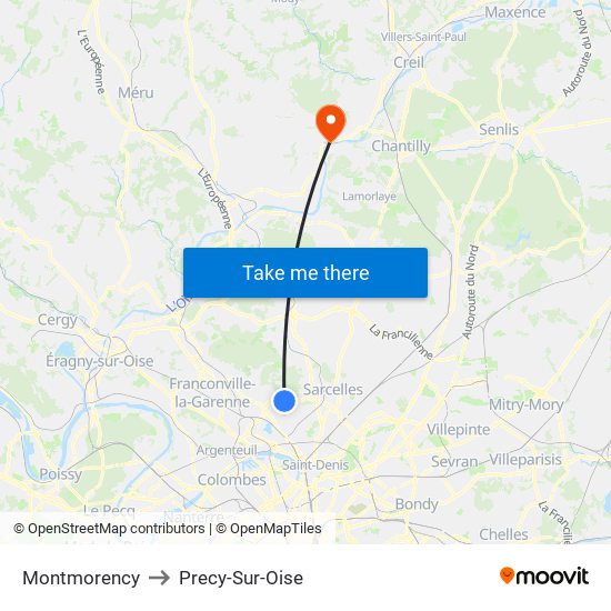 Montmorency to Precy-Sur-Oise map