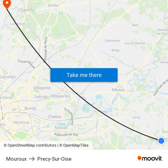 Mouroux to Precy-Sur-Oise map