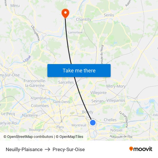 Neuilly-Plaisance to Precy-Sur-Oise map