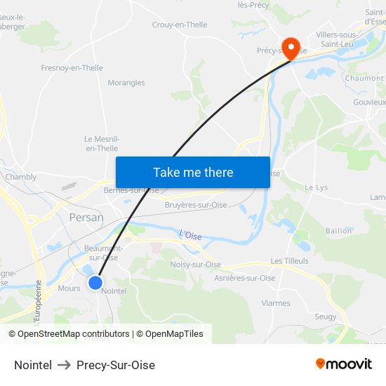 Nointel to Precy-Sur-Oise map