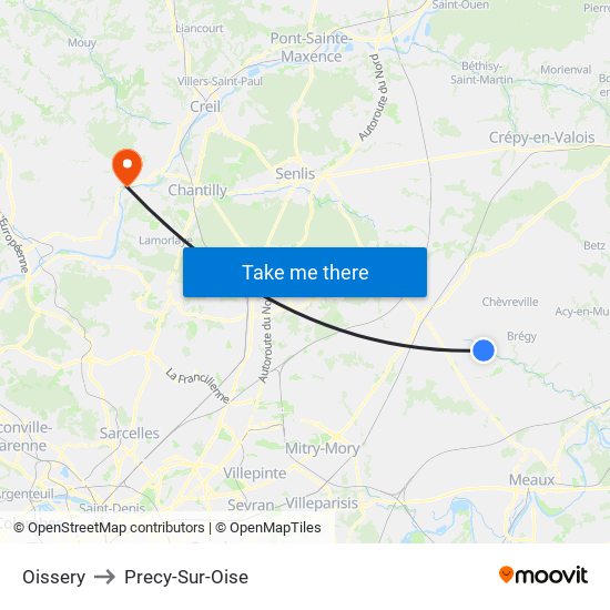 Oissery to Precy-Sur-Oise map