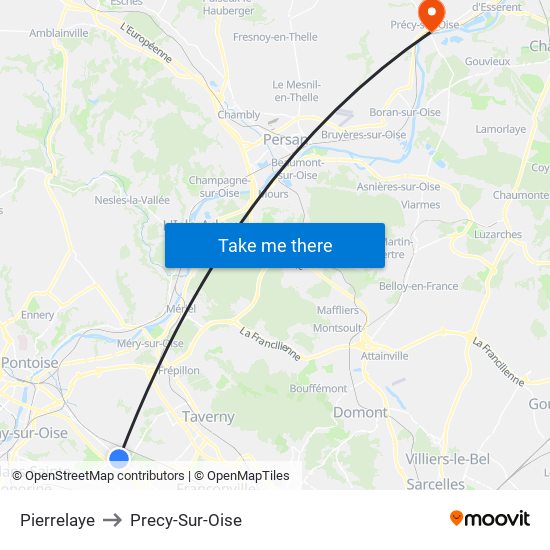 Pierrelaye to Precy-Sur-Oise map