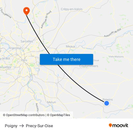 Poigny to Precy-Sur-Oise map