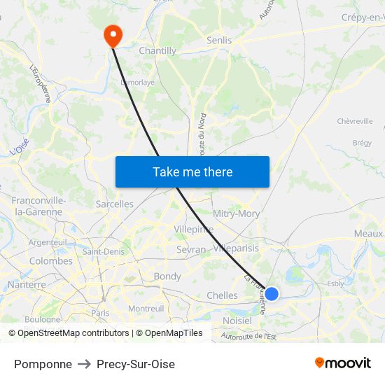 Pomponne to Precy-Sur-Oise map