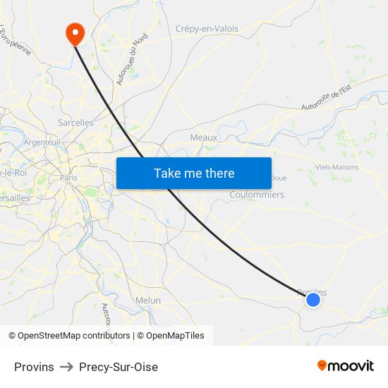 Provins to Precy-Sur-Oise map