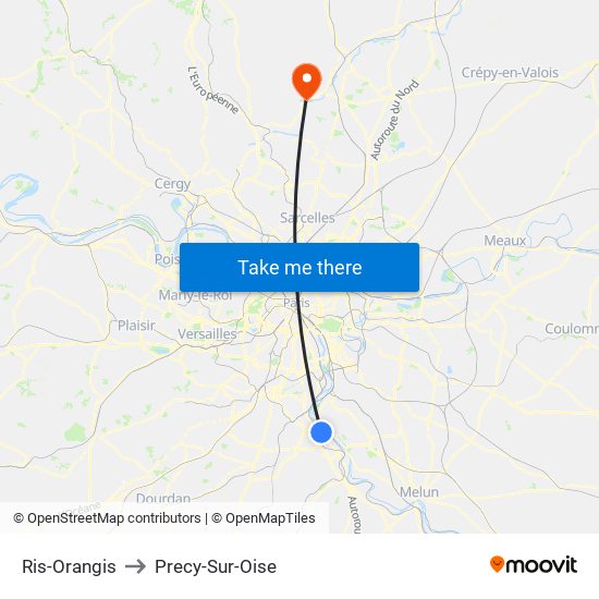 Ris-Orangis to Precy-Sur-Oise map