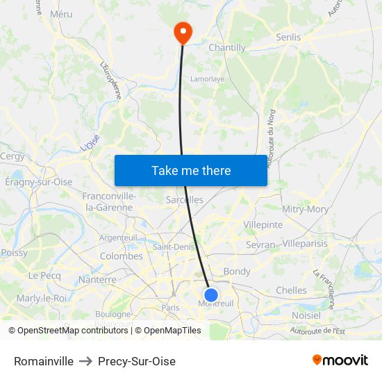 Romainville to Precy-Sur-Oise map