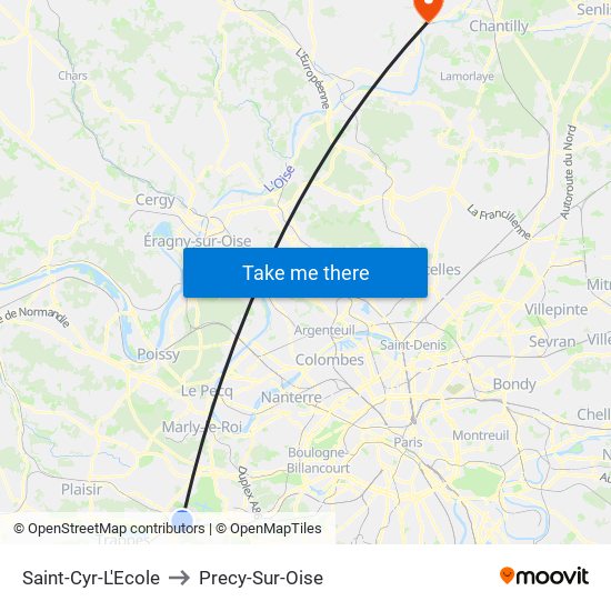 Saint-Cyr-L'Ecole to Precy-Sur-Oise map