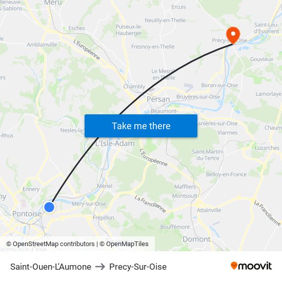 Saint-Ouen-L'Aumone to Precy-Sur-Oise map