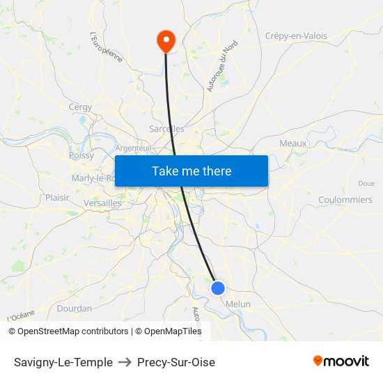 Savigny-Le-Temple to Precy-Sur-Oise map