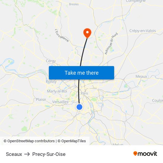 Sceaux to Precy-Sur-Oise map