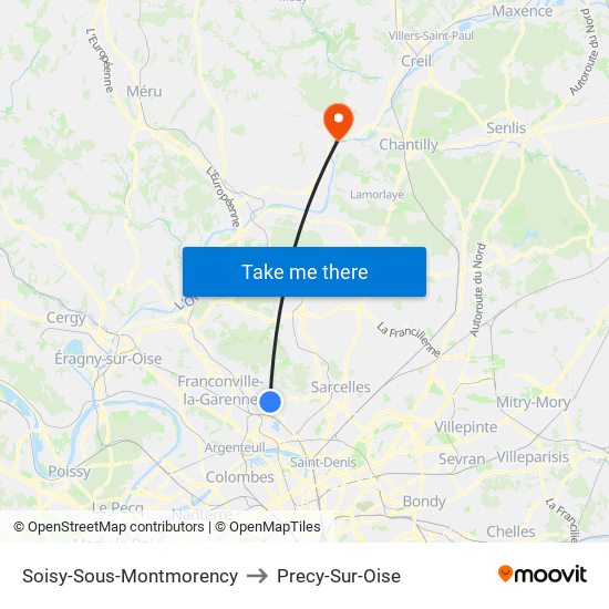 Soisy-Sous-Montmorency to Precy-Sur-Oise map