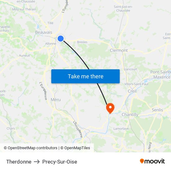 Therdonne to Precy-Sur-Oise map