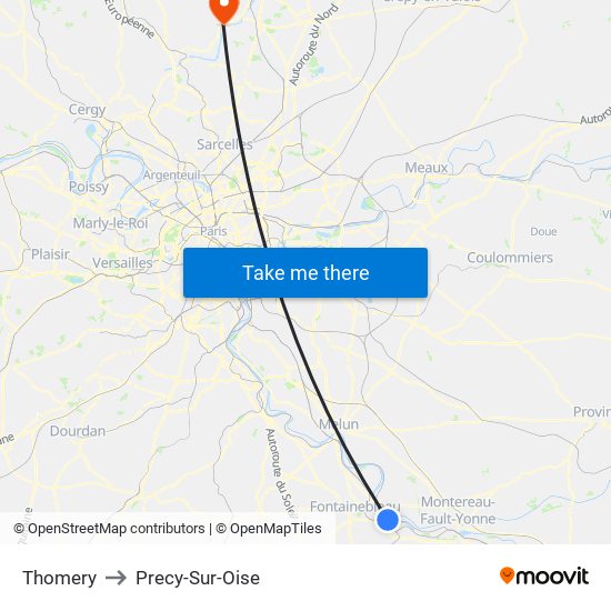 Thomery to Precy-Sur-Oise map