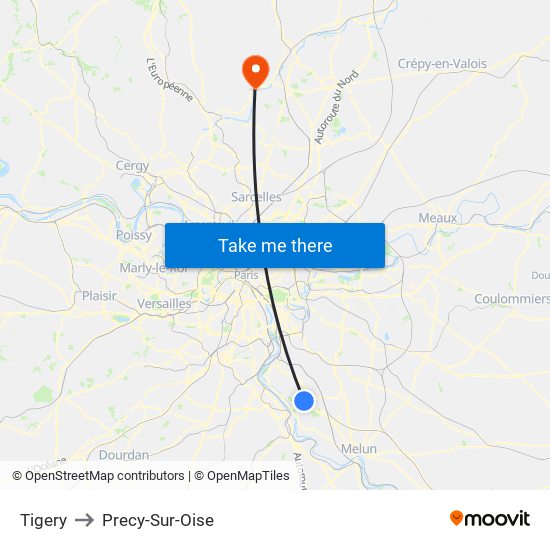 Tigery to Precy-Sur-Oise map