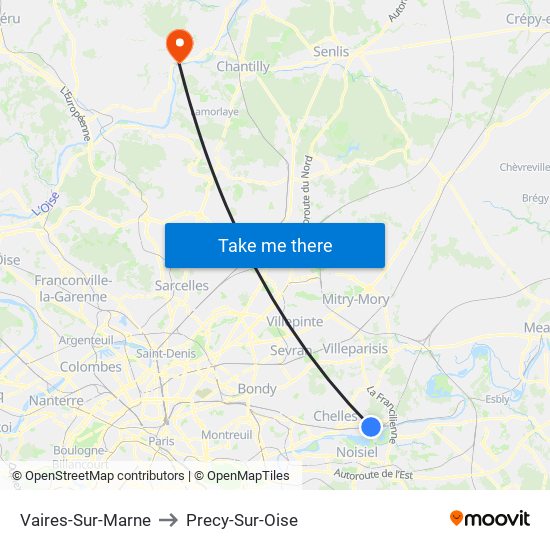 Vaires-Sur-Marne to Precy-Sur-Oise map