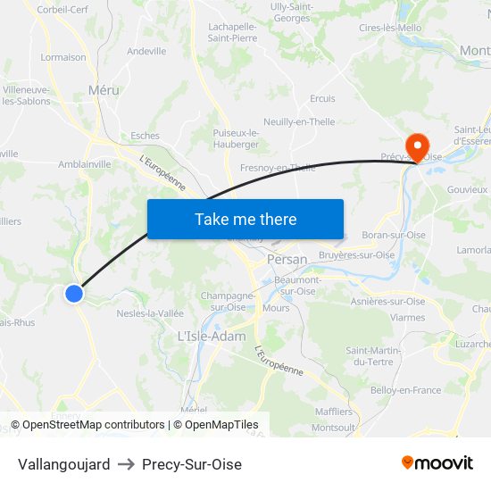 Vallangoujard to Precy-Sur-Oise map