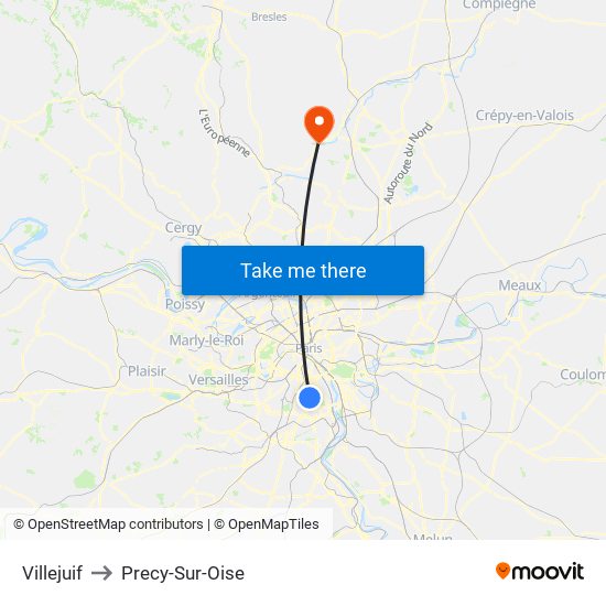 Villejuif to Precy-Sur-Oise map