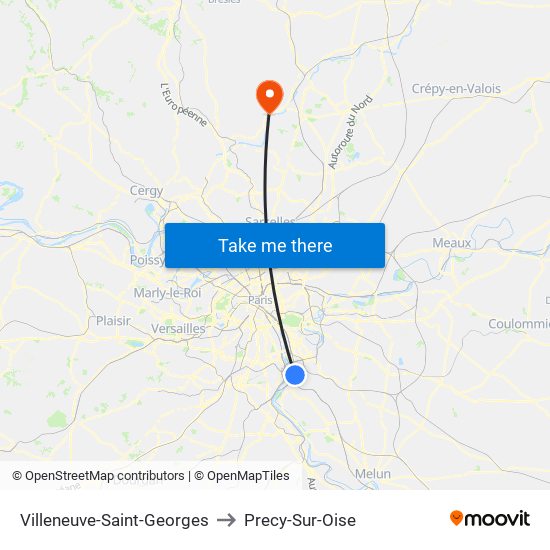 Villeneuve-Saint-Georges to Precy-Sur-Oise map