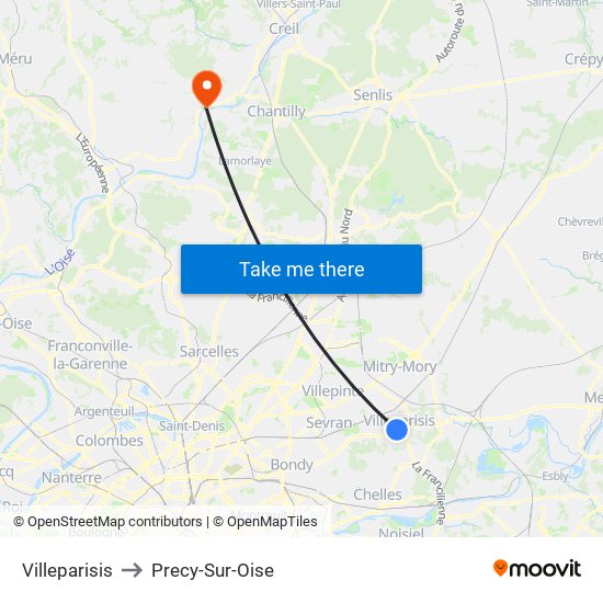 Villeparisis to Precy-Sur-Oise map