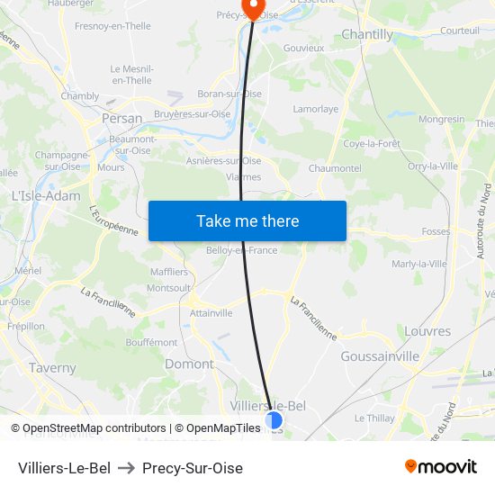 Villiers-Le-Bel to Precy-Sur-Oise map
