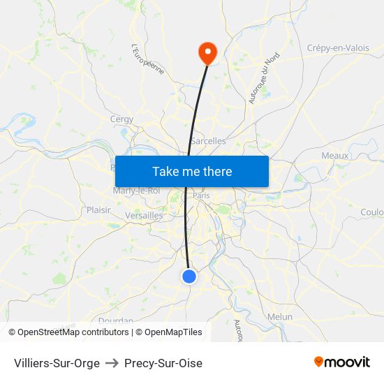 Villiers-Sur-Orge to Precy-Sur-Oise map