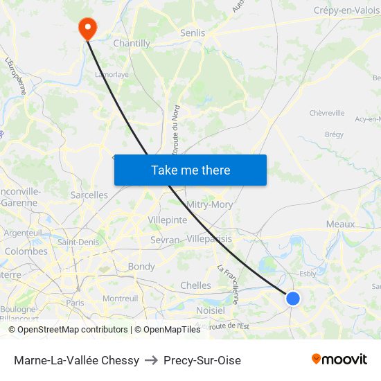 Marne-La-Vallée Chessy to Precy-Sur-Oise map