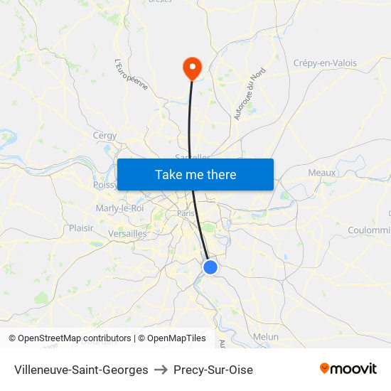 Villeneuve-Saint-Georges to Precy-Sur-Oise map
