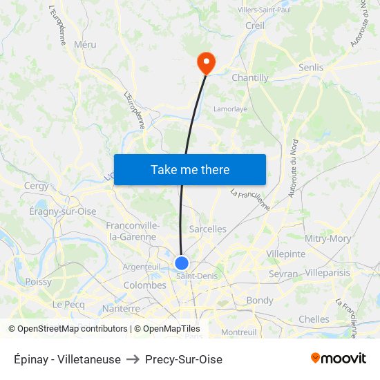 Épinay - Villetaneuse to Precy-Sur-Oise map