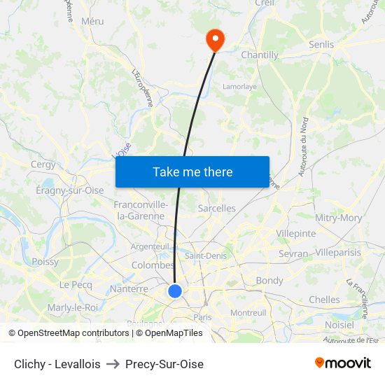 Clichy - Levallois to Precy-Sur-Oise map