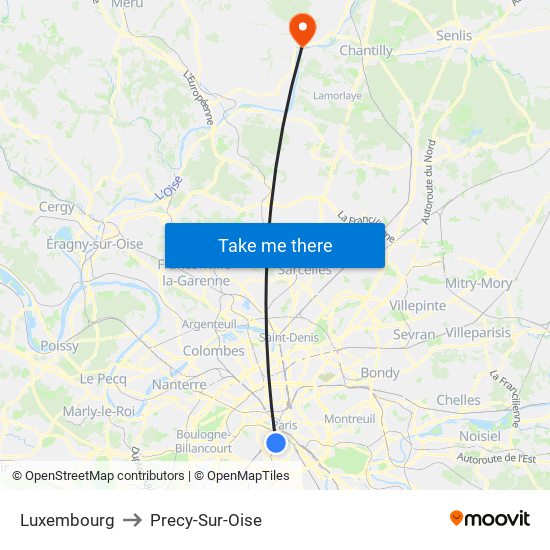 Luxembourg to Precy-Sur-Oise map