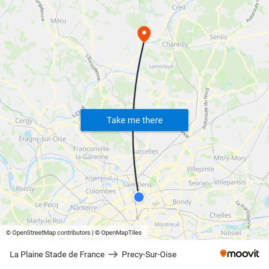 La Plaine Stade de France to Precy-Sur-Oise map
