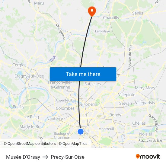 Musée D'Orsay to Precy-Sur-Oise map
