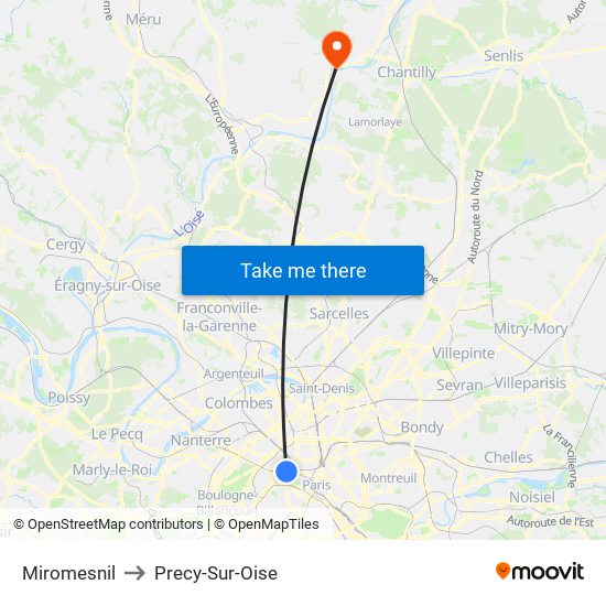 Miromesnil to Precy-Sur-Oise map