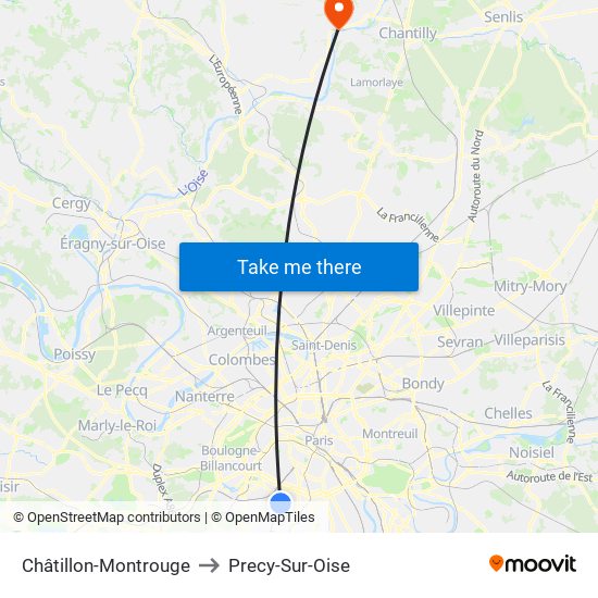 Châtillon-Montrouge to Precy-Sur-Oise map