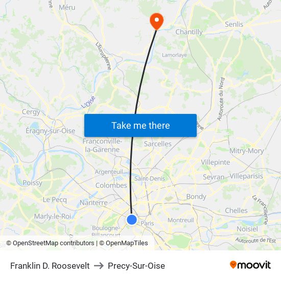 Franklin D. Roosevelt to Precy-Sur-Oise map