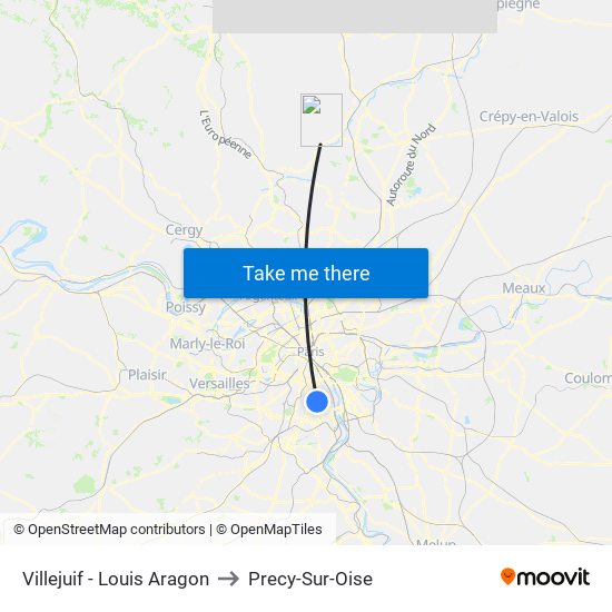 Villejuif - Louis Aragon to Precy-Sur-Oise map