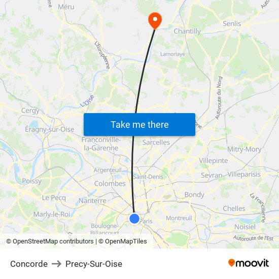 Concorde to Precy-Sur-Oise map