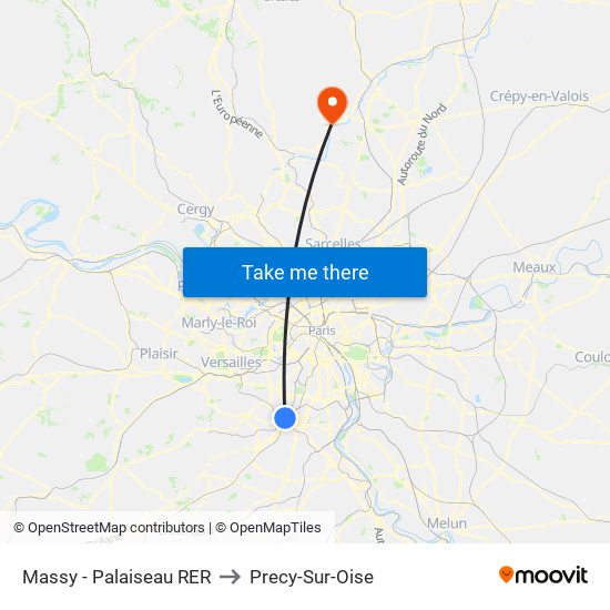 Massy - Palaiseau RER to Precy-Sur-Oise map