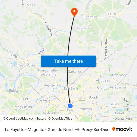 La Fayette - Magenta - Gare du Nord to Precy-Sur-Oise map