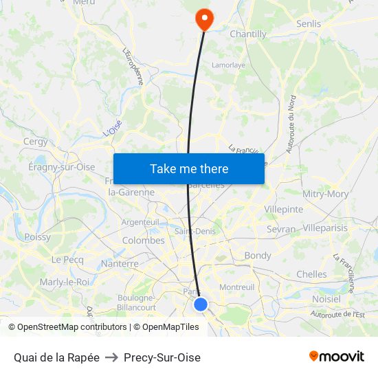 Quai de la Rapée to Precy-Sur-Oise map