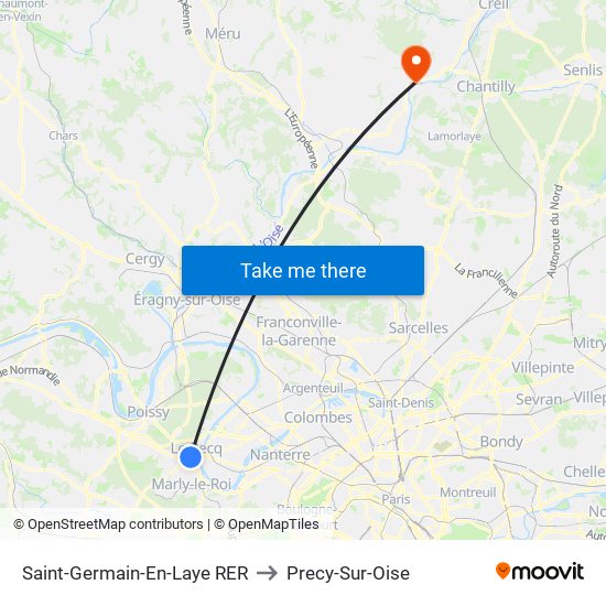 Saint-Germain-En-Laye RER to Precy-Sur-Oise map