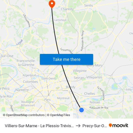 Villiers-Sur-Marne - Le Plessis-Trévise RER to Precy-Sur-Oise map