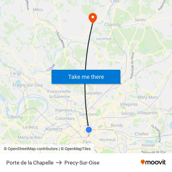 Porte de la Chapelle to Precy-Sur-Oise map