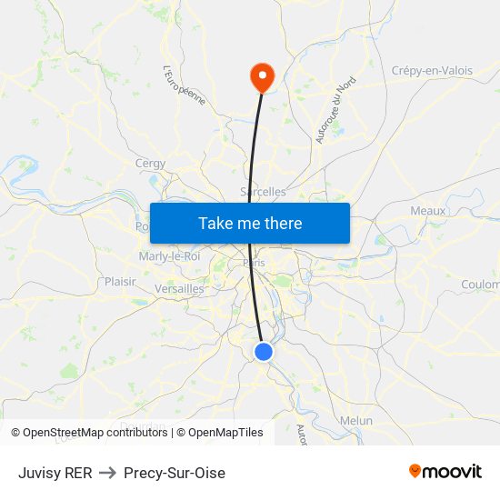 Juvisy RER to Precy-Sur-Oise map